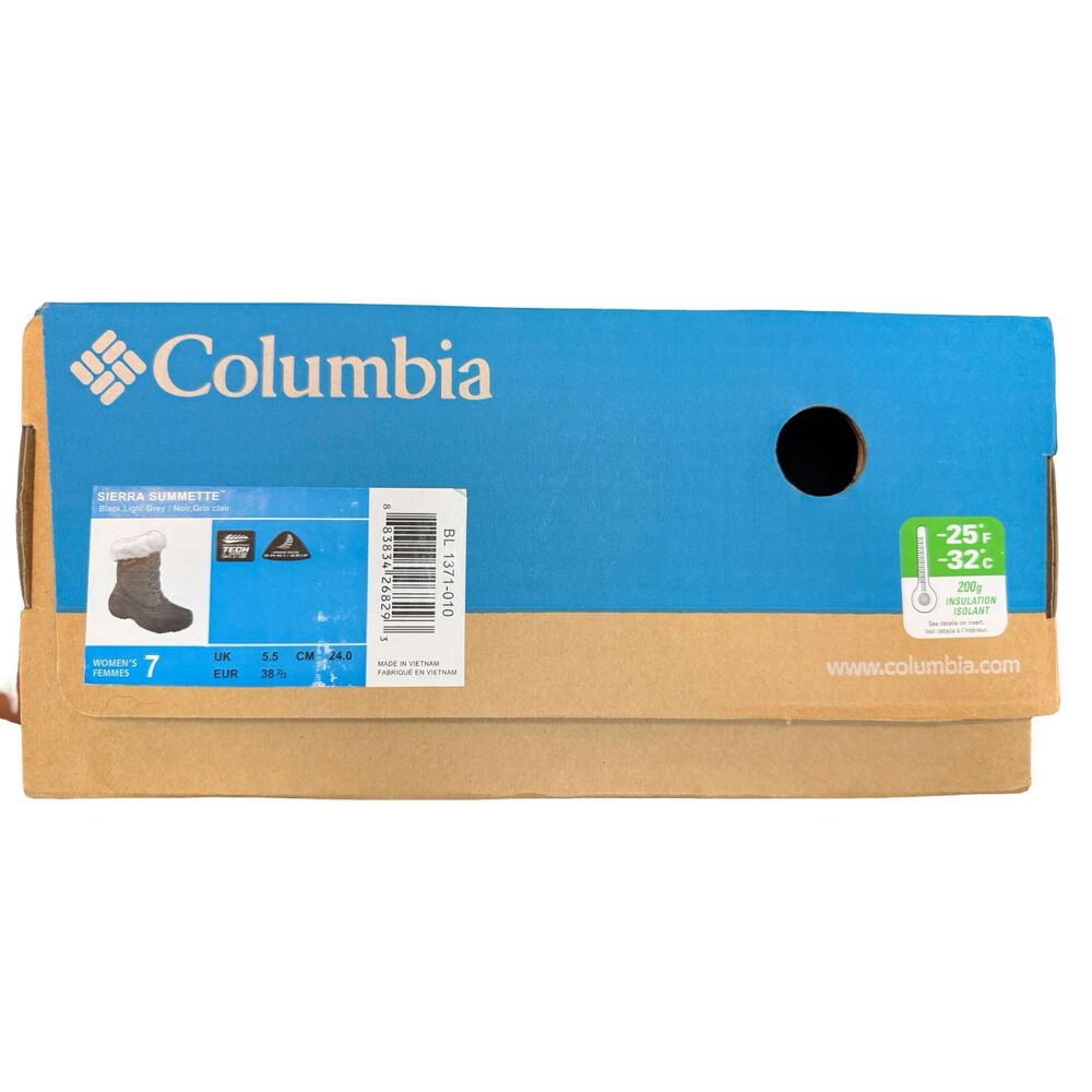 Columbia Sierra Summette Winter Snow Boots Womens 7 Black Suede Faux Fur 200g - Picture 5 of 5